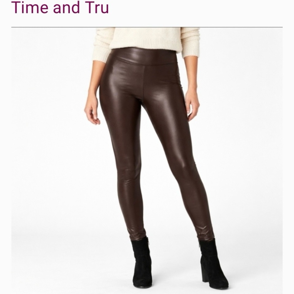 Time and Tru Women's Dark Brown Leather Look Leggings Medium